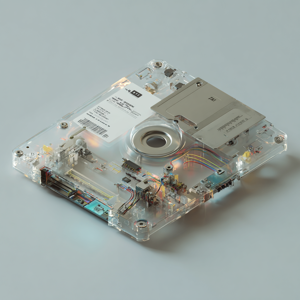Transparent tech device revealing internal circuitry