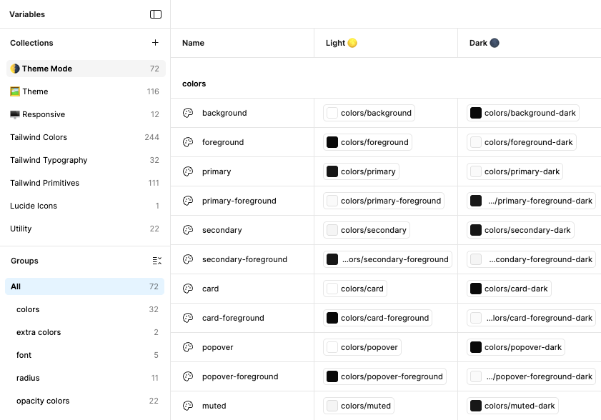 Light and dark mode variables