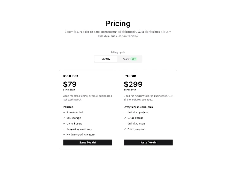Pricing block example