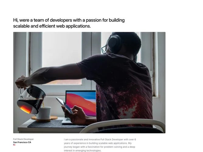 Shadcn About 9 - Developer Profile with Photos