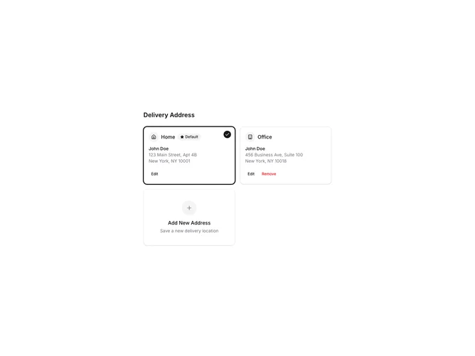 Shadcn Address Book 2 - Card grid address book with default selection