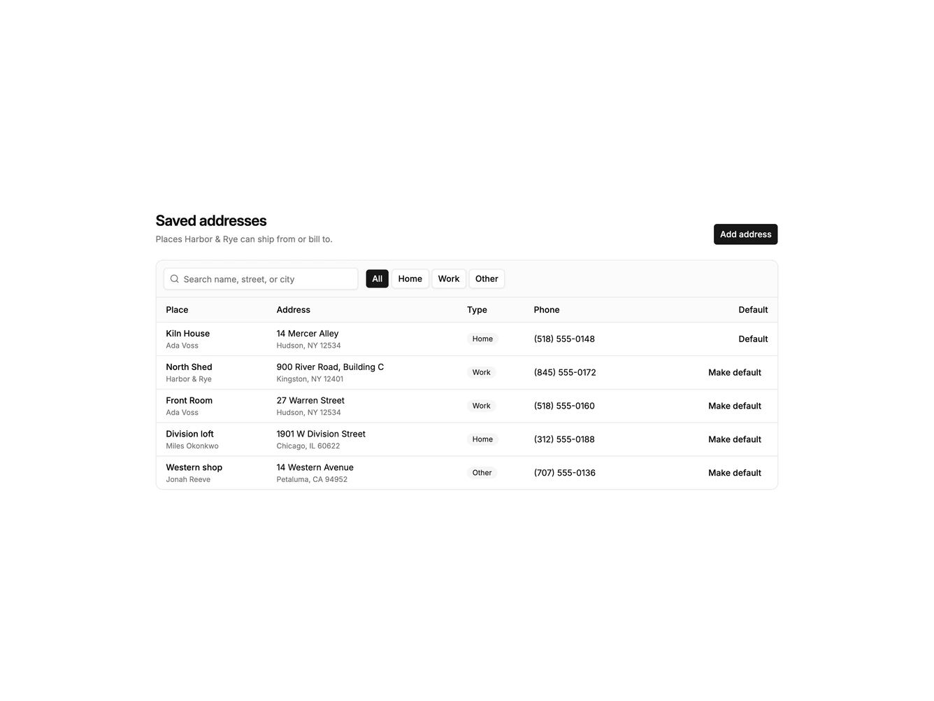 Shadcn Address Book 3 block