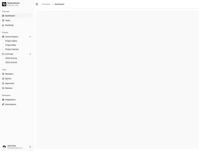 Shadcn Application Shell 1 - Sidebar Shell with Breadcrumbs
