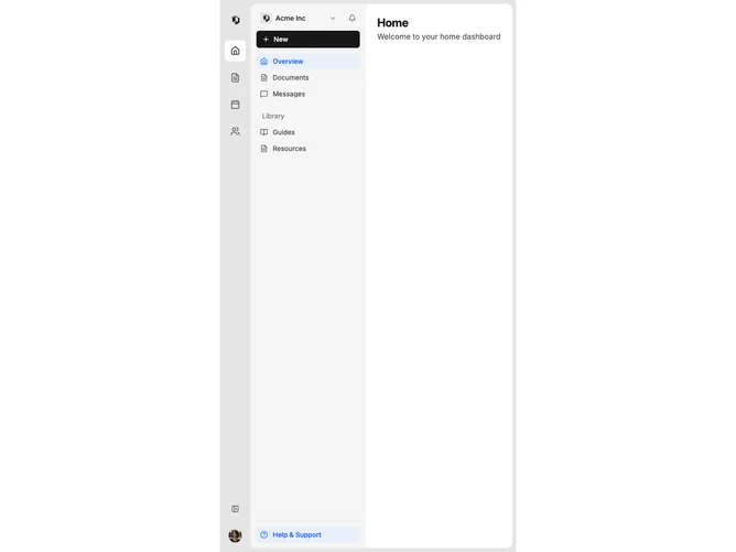 Shadcn Application Shell 12 - Two-tier sidebar shell with organization switcher
