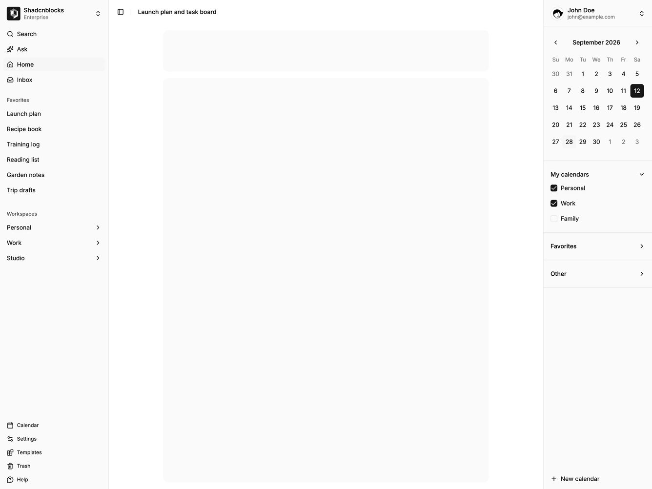 Shadcn Application Shell 19 block