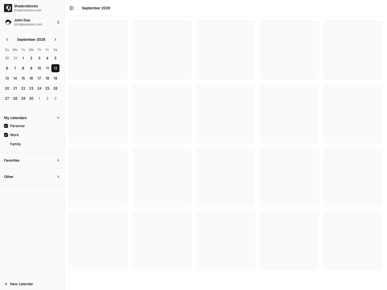 Shadcn Application Shell 20 block