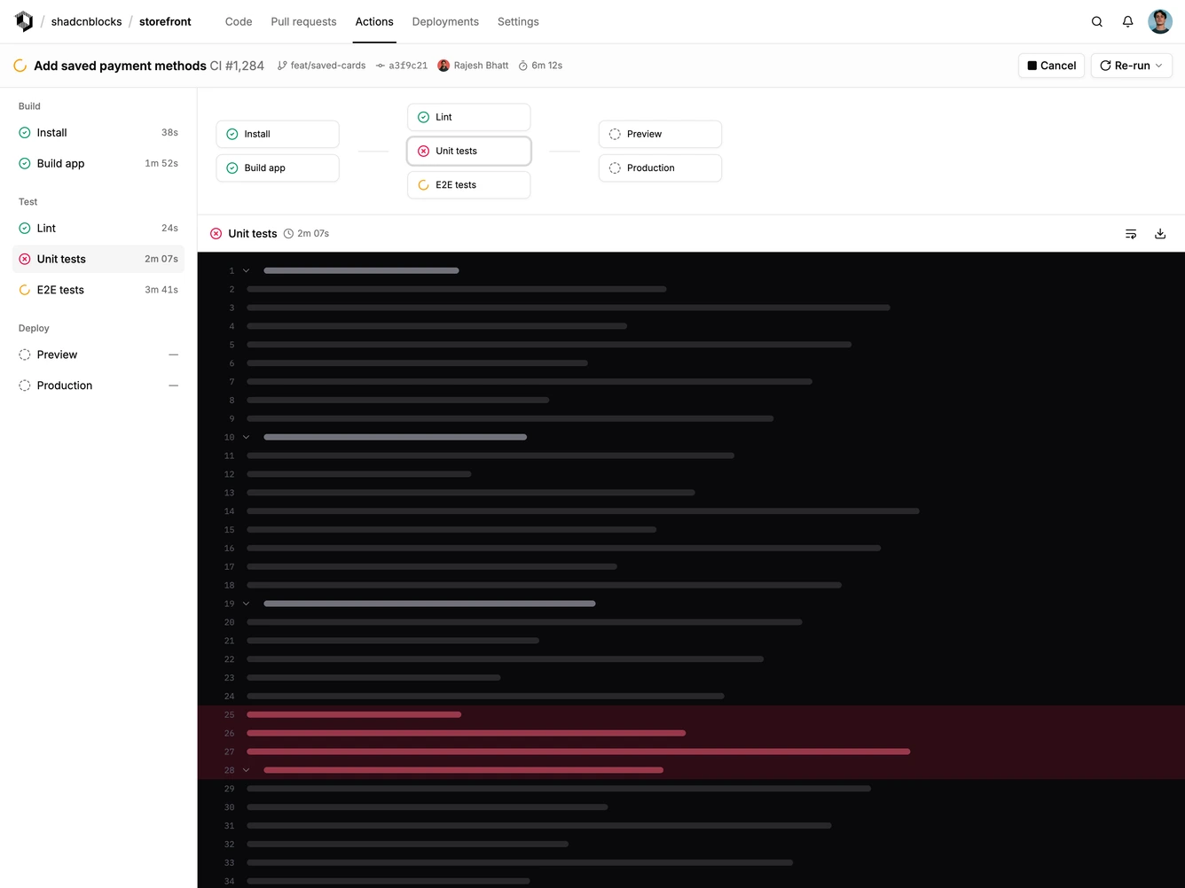 Shadcn Application Shell 39 - CI pipeline shell with job list and log viewer
