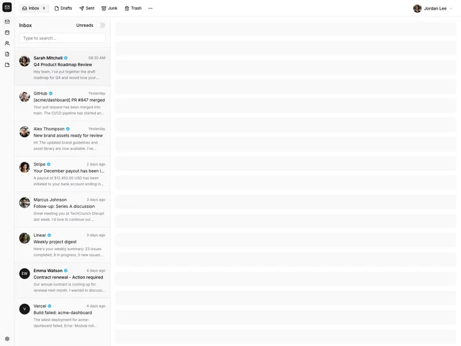 Shadcn Application Shell 8 - Email Client Shell