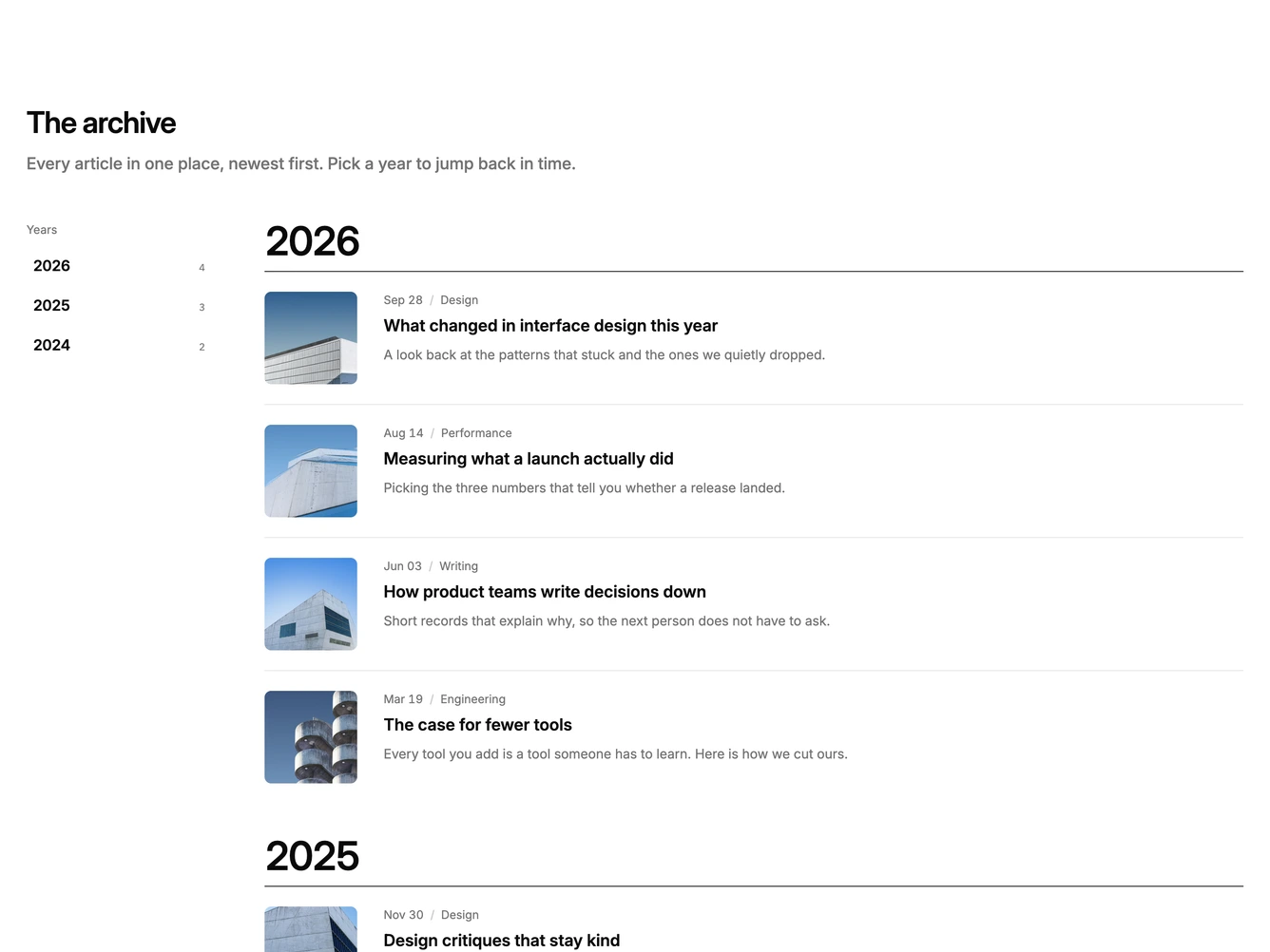 Shadcn Blog 114 - Blog Archive With Year Navigation
