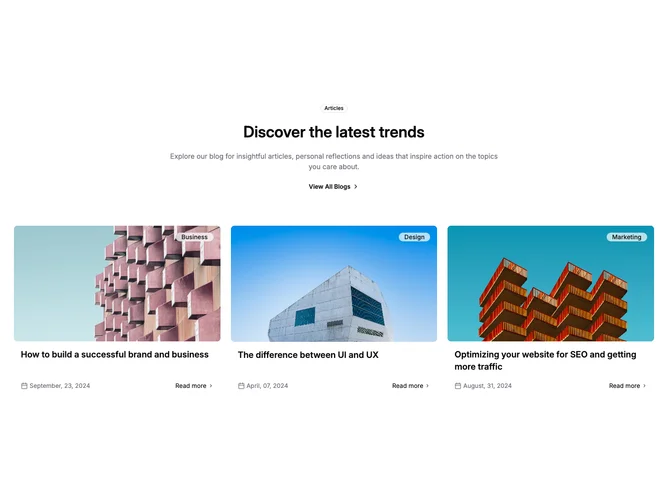 Shadcn Blog 13 - Article grid with category overlays