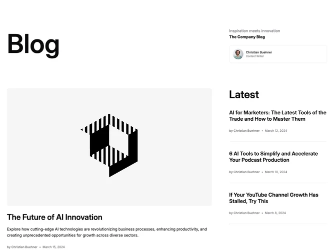 Shadcn Blog 26 - Magazine blog split with oversized wordmark