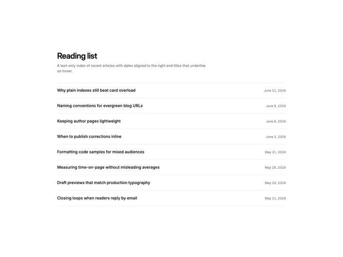 Shadcn Blog 45 - Minimal text-only blog index