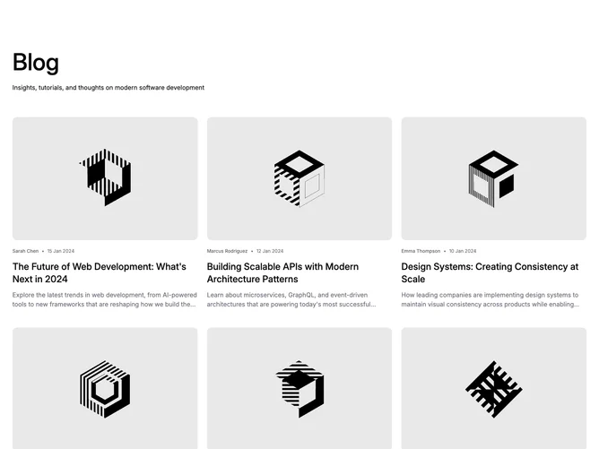 Shadcn Blog 6 - Blog grid with byline-first cards