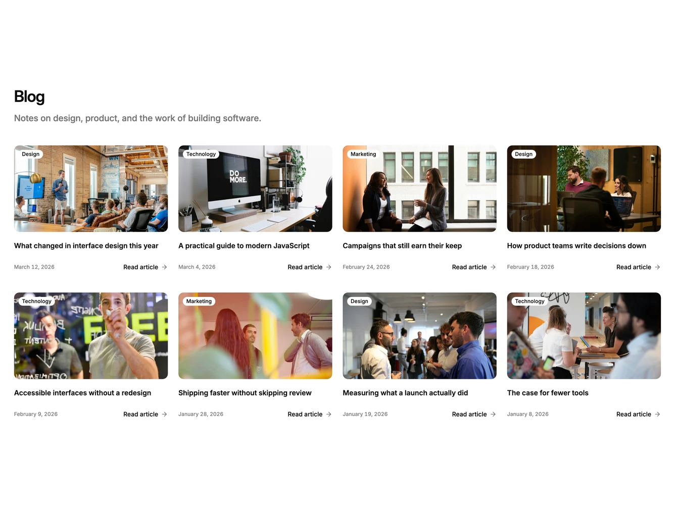 Shadcn Blog 91 - Blog post grid with category pills on images