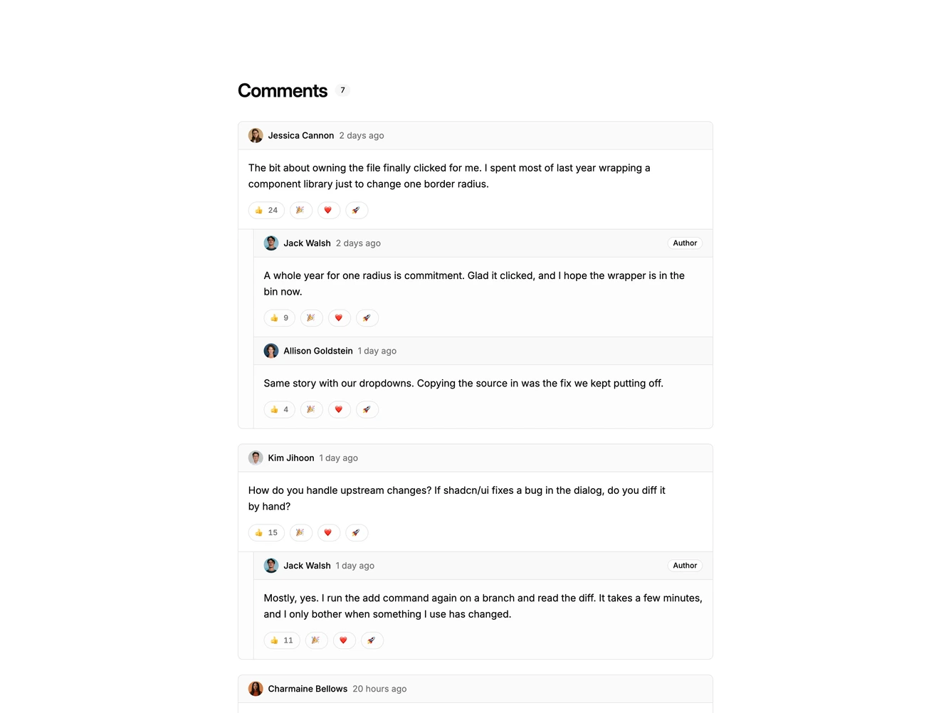 Shadcn Blogpost 18 - Comment cards with emoji reactions