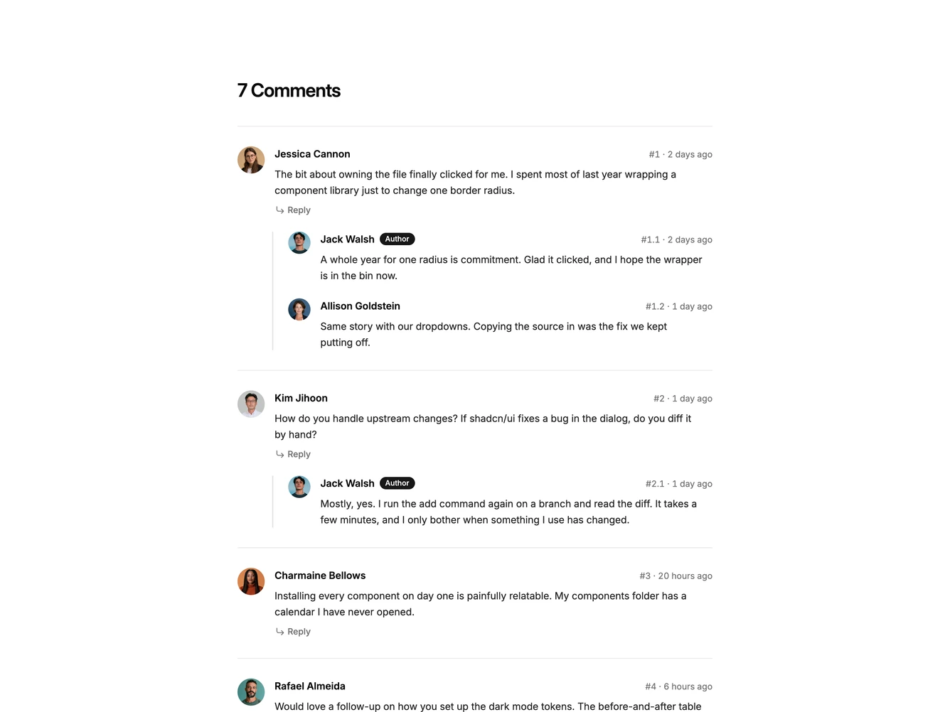 Shadcn Blogpost 20 - Numbered comments with guest reply form