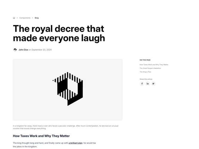 Shadcn Blogpost 5 - Article with bold headline and offset section rail