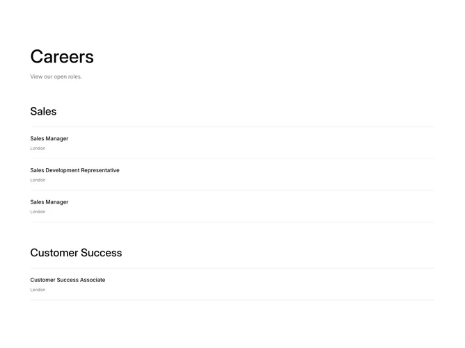 Shadcn Careers 1 - Careers list grouped by department