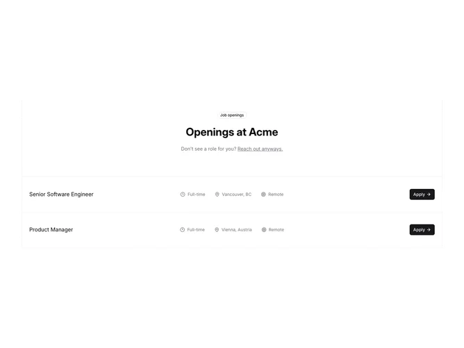Shadcn Careers 2 - Job openings grid with dashed frame