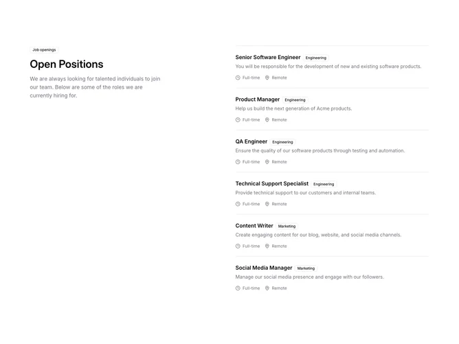 Shadcn Careers 6 - Careers page with stats header and job cards