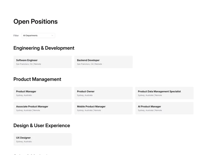 Shadcn Careers 8 - Filterable open positions by department