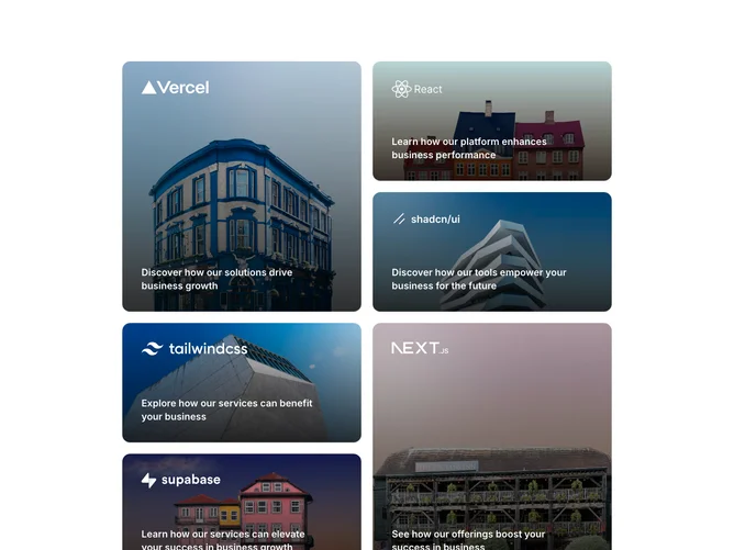 Shadcn Case Studies 1 - Case study grid with hover image cards