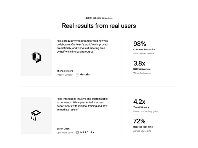Shadcn Case Studies 2 - Case studies with quotes and metrics