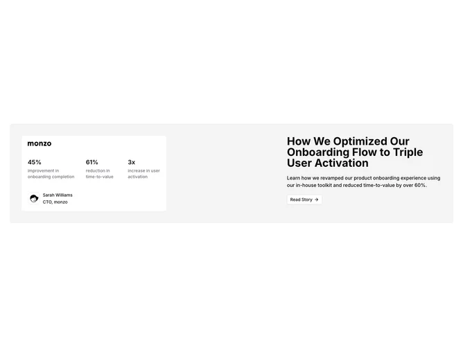 Shadcn Case Studies 4 - Case study spotlight with stats and CTA