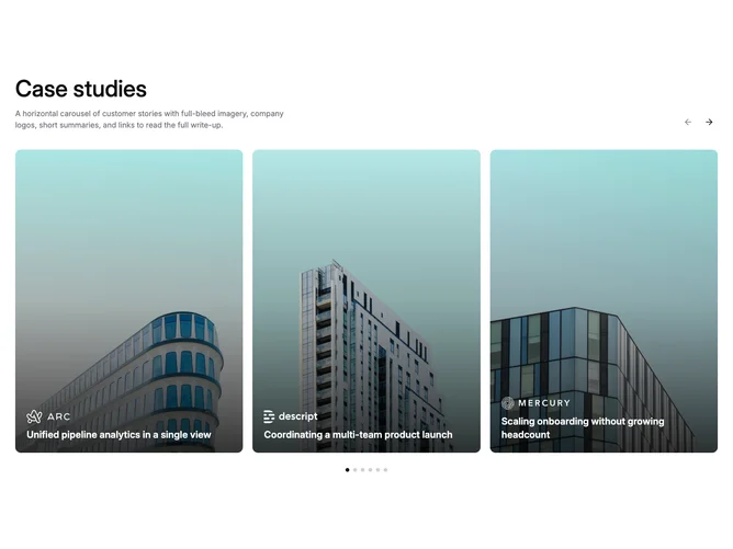 Shadcn Case Studies 8 - Three-up case study carousel stepping one at a time