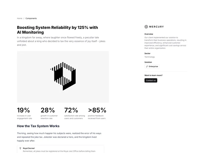 Shadcn Case Study 1 - Long-form case study with metrics and sidebar