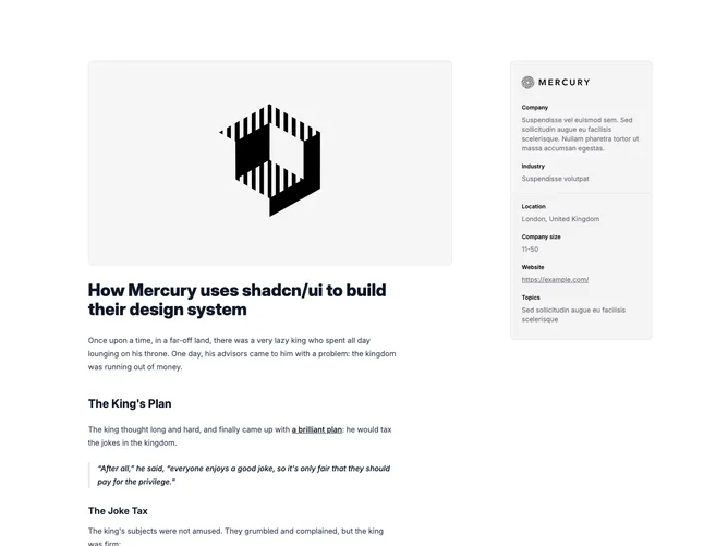 Shadcn Case Study 8 - Case study article with company sidebar