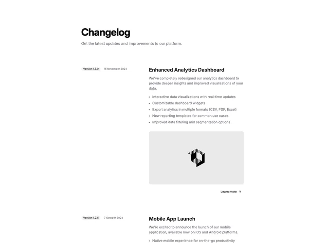 Shadcn Changelog 1 - Changelog with sticky version and date rail