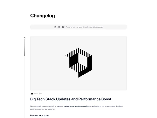 Shadcn Changelog 4 - Changelog feed with social strip and scroll progress line