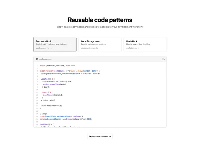 Shadcn Code Example 6 - Selectable Hook Snippets