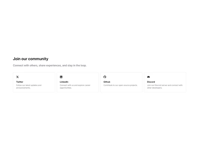 Shadcn Community 2 - Community links in a responsive four-card grid