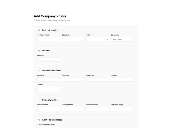 Shadcn Companies Create 1 - Sectioned Company Form