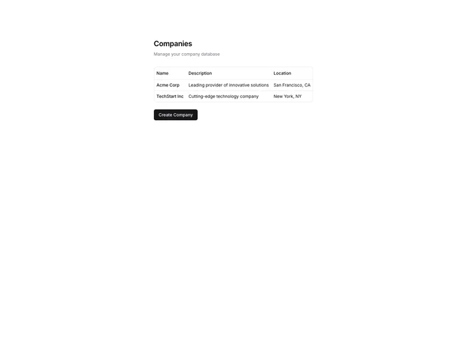 Shadcn Companies Create 3 - Company List with Dialog Form