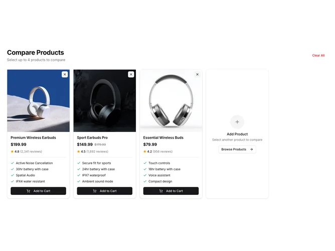 Shadcn Compare Products Blocks