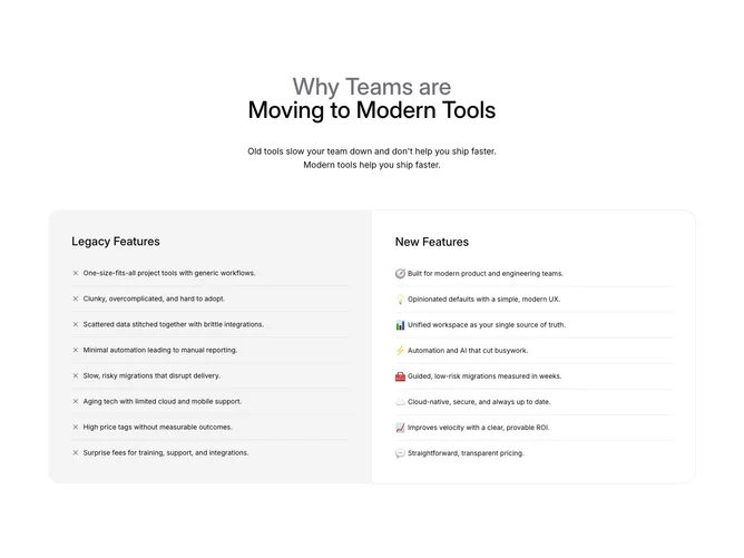 Shadcn Compare 10 - Legacy pain points versus modern tool benefits