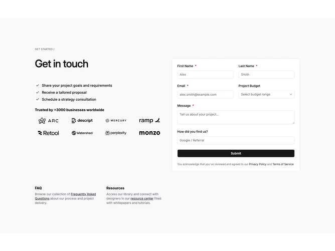 Shadcn Contact 17 - Lead form with social proof