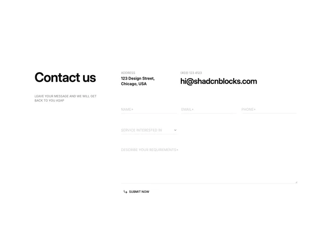 Shadcn Contact 20 block
