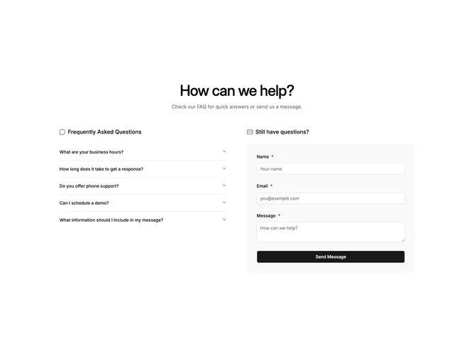 Shadcn Contact FAQ Blocks