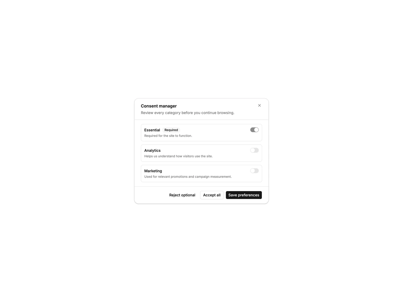 Shadcn Cookie Banner 19 - Advanced cookie dialog with categories