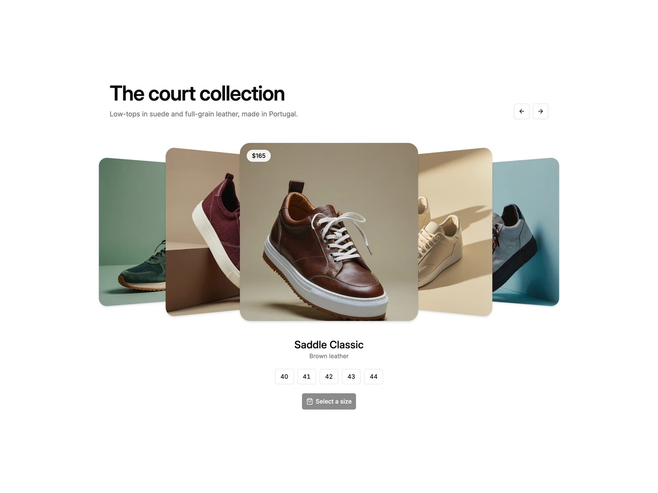 Shadcn Coverflow 14 - Product Cover Flow With Sizes