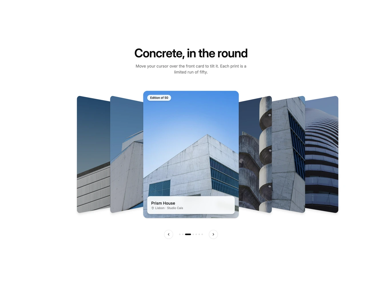 Shadcn Coverflow 19 - Tilting Print Cover Flow