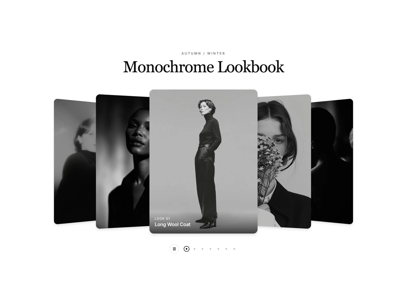 Shadcn Coverflow 23 - Autoplay Lookbook Cover Flow
