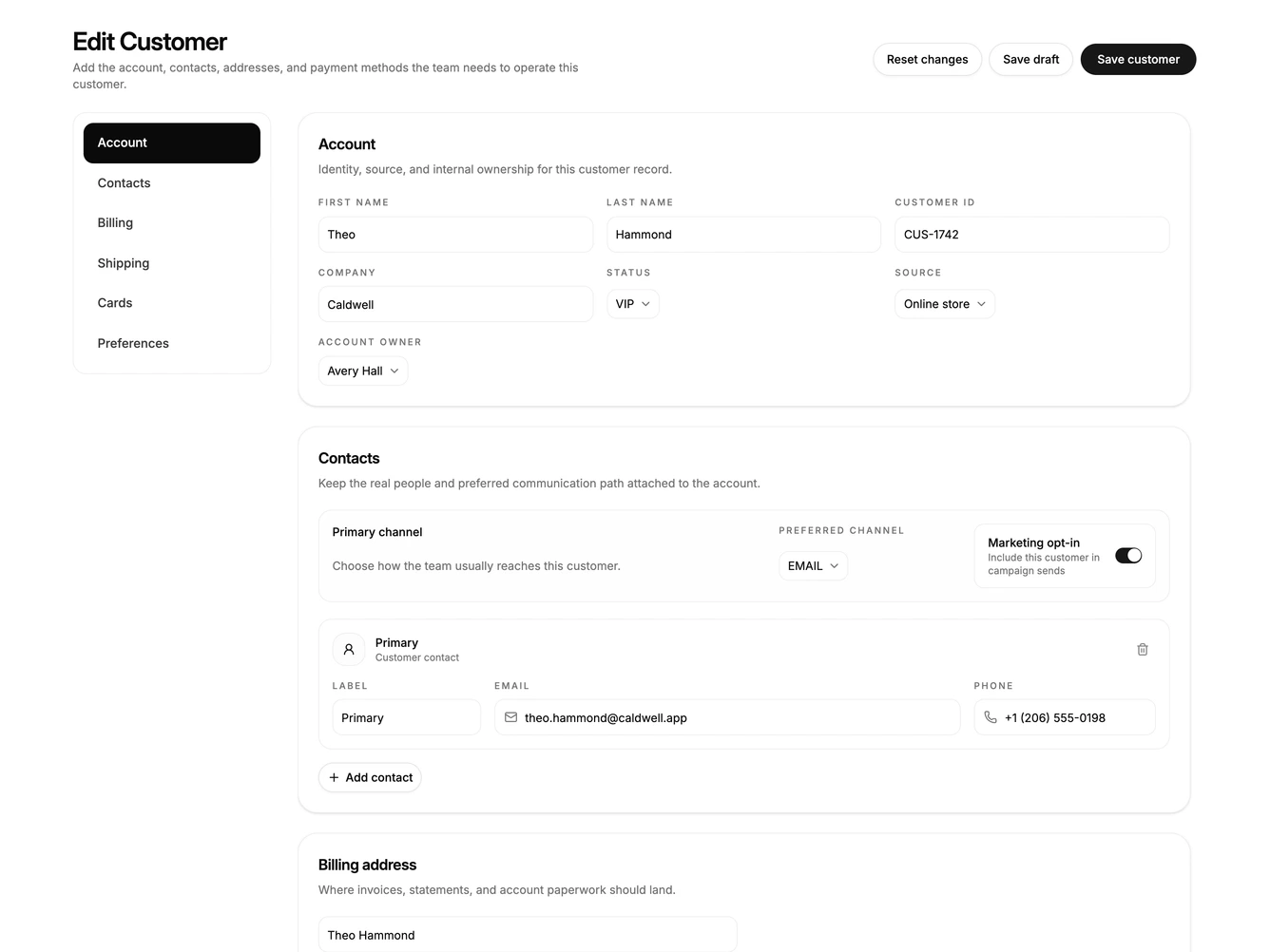 Shadcn Customer Details Blocks
