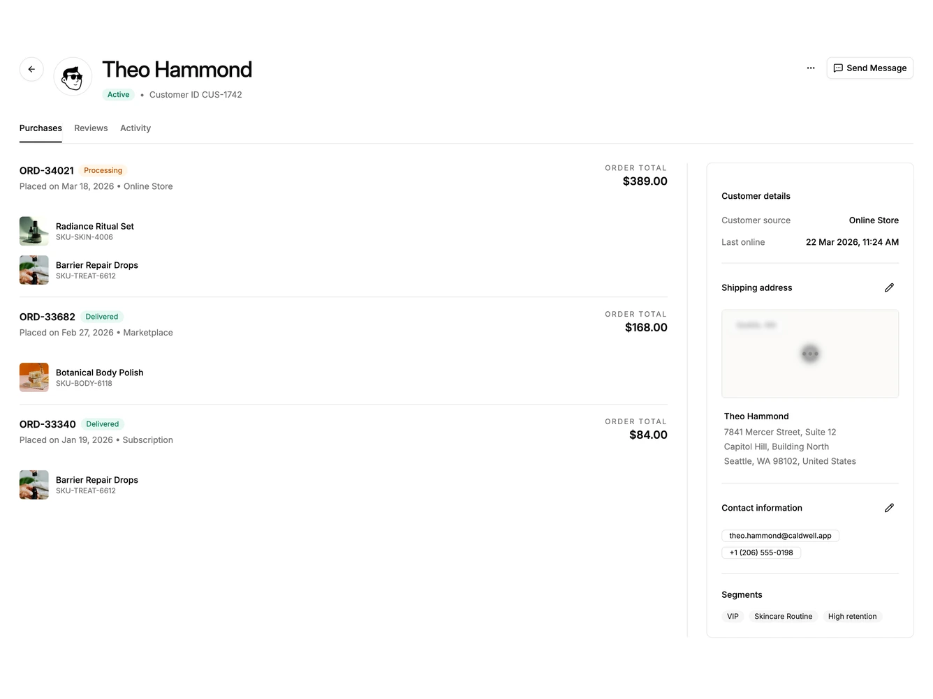 Shadcn Customer Details 3 - Customer details ecommerce