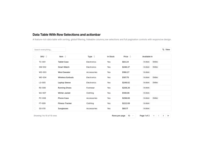 Shadcn Data Table 11 - Row Selection Data Table