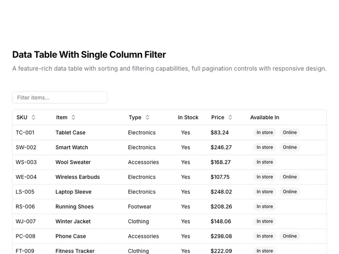 Shadcn Data Table 8 - Single Column Filter Data Table